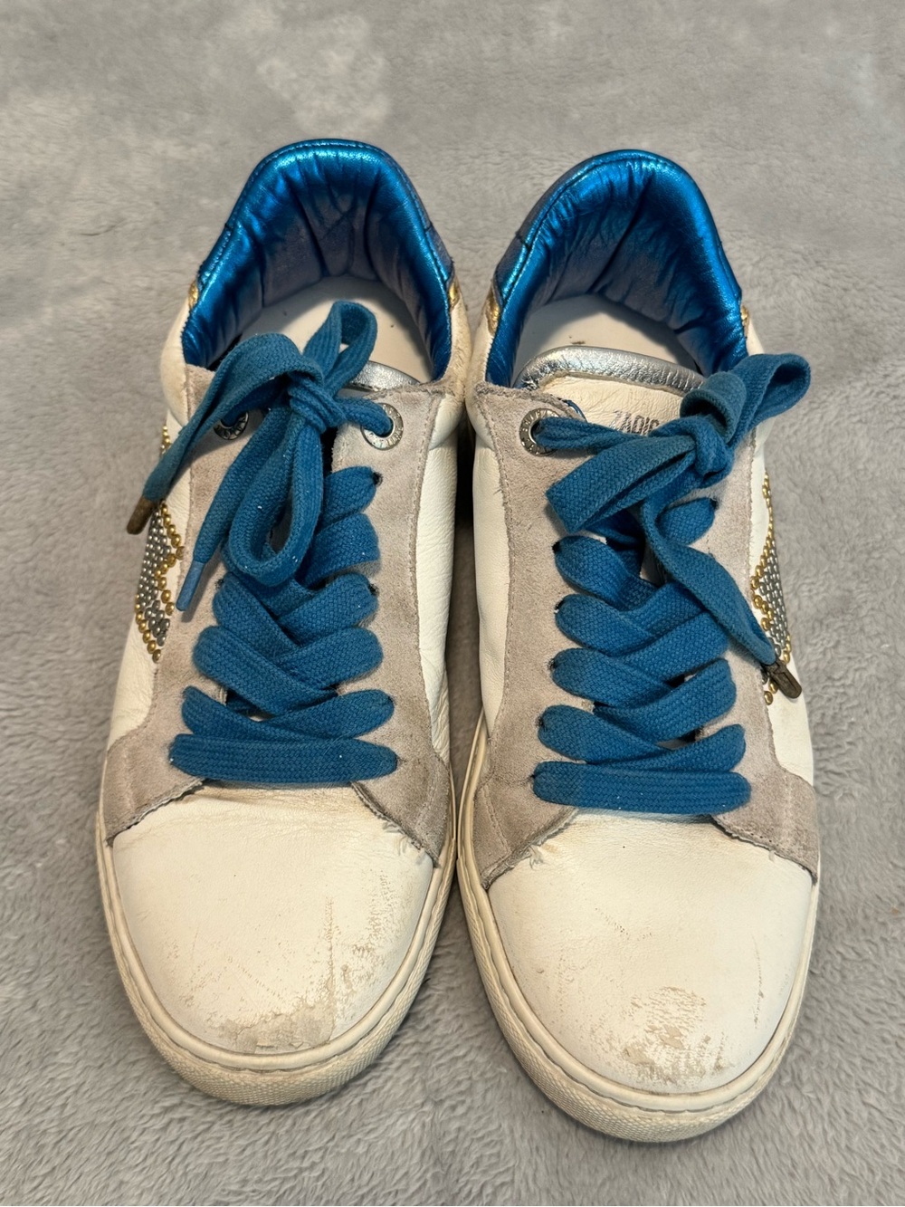 Zadig & Voltaire Leather Sneakers – White / Metallic Blue / Studded SZ 38